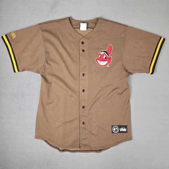 Vintage Cleveland Indians Majestic MLB Jersey Sz Large Mesh Brown 1990's Y2K‎